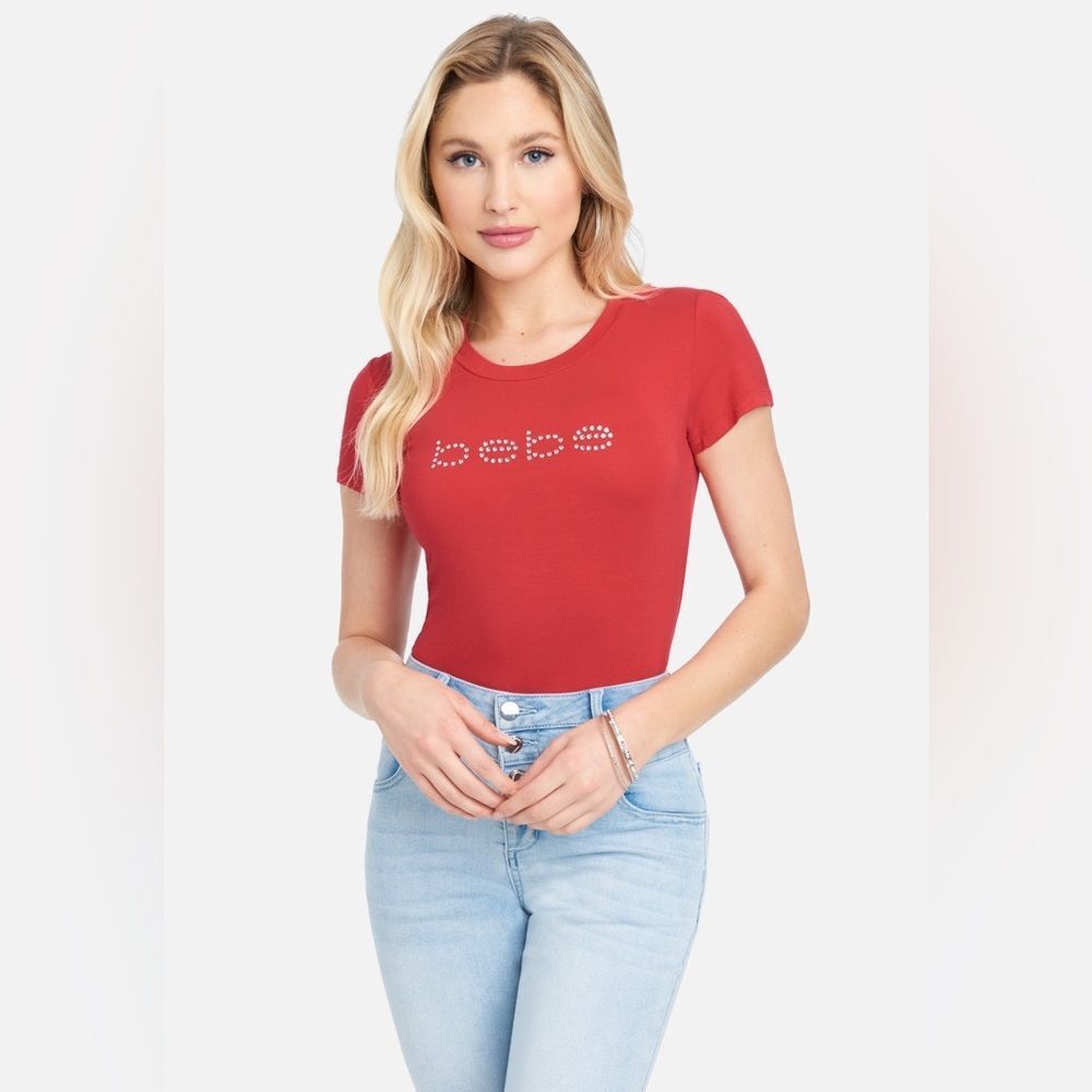 Pink Crystal Logo Short Sleeve Medium Size Bebe Brand Great Condition